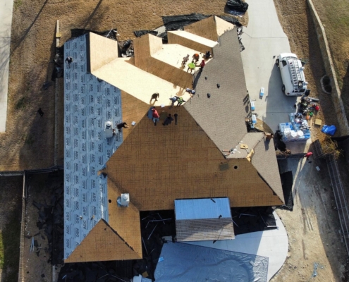 Hudson Oaks roof install aerial overview