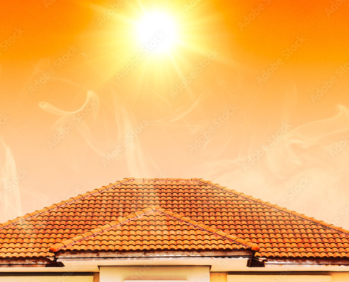 Hot weather in summer overheat home roof from sun burn.